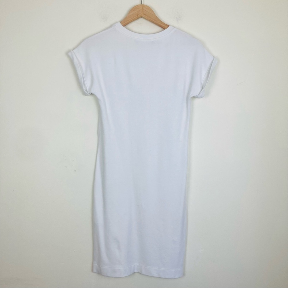 Love Moschino white t-shirt mini length logo dress with sequin appliqués. Size 2 - Picture 4 of 7